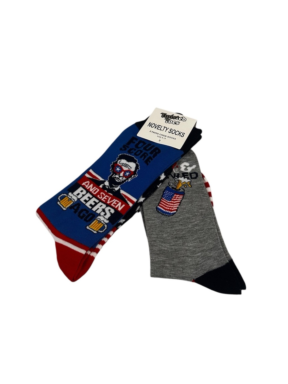 Twisted Toes Crew Socks Mens 8-13 NEW 2 Pair Abraham Lincoln Beers USA America